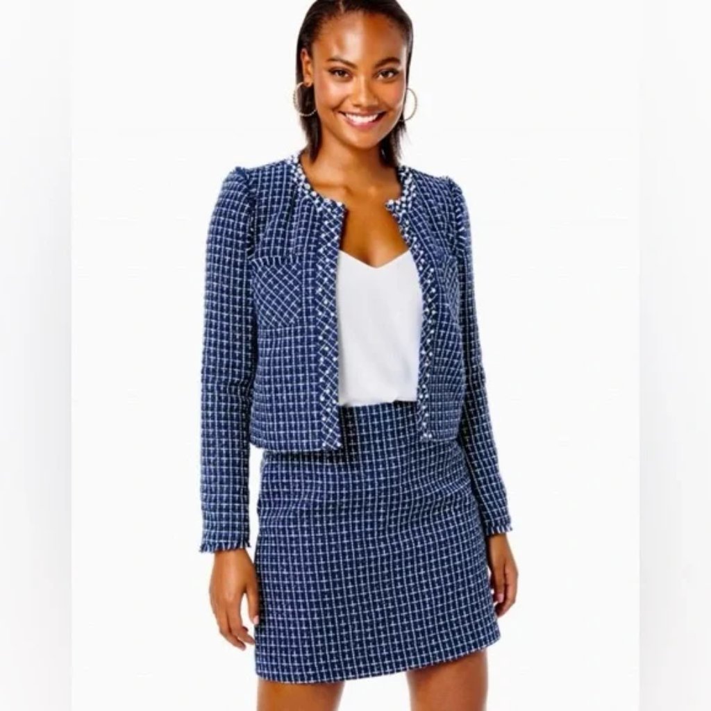Nwt Size 14 Lilly Pulitzer Navy & White Tweed Suit Vianne Blazer And Adler Mini